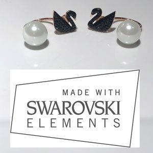 Made w Swarovski Iconic Black Swan Pearl Earrings